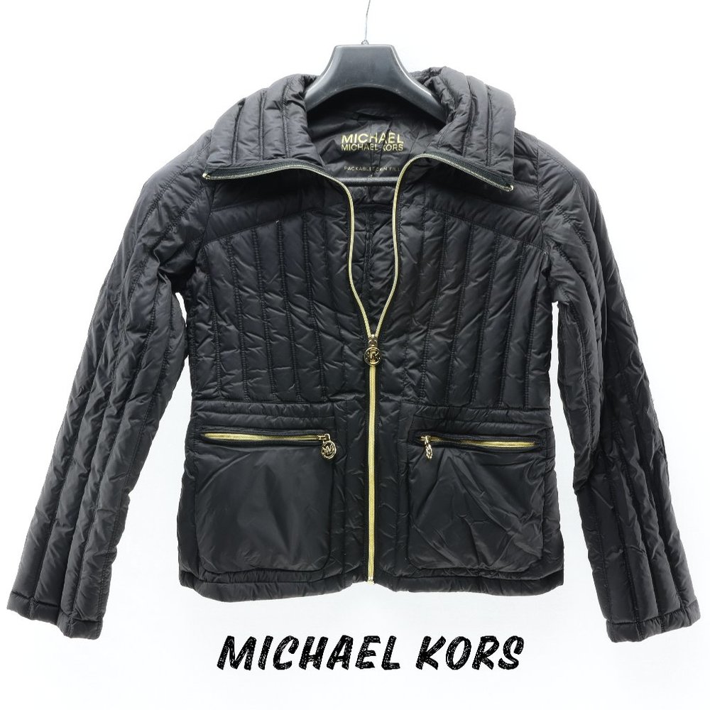 Michael Kors Black & Gold Puffer Down Lightweight Jacket • Women's Size PS